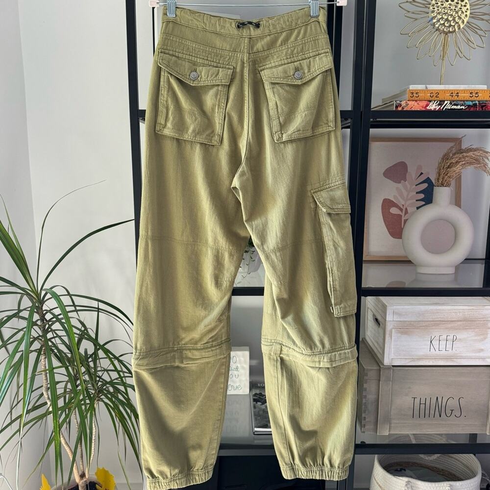 Zara Khaki Olive Green Mid Rise Straight Leg Slouchy Transformable Cargo Pants 2 - Picture 4 of 13